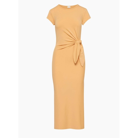 Wilfred Aritzia Fortune Side Tie Midi Dress Apricot Yellow Short Sleeve Slit Med - Picture 16 of 16